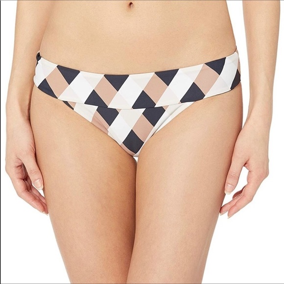 VYB Boxed Out Mocha Stripe Plaid Bikini Bottoms L - Picture 1 of 6